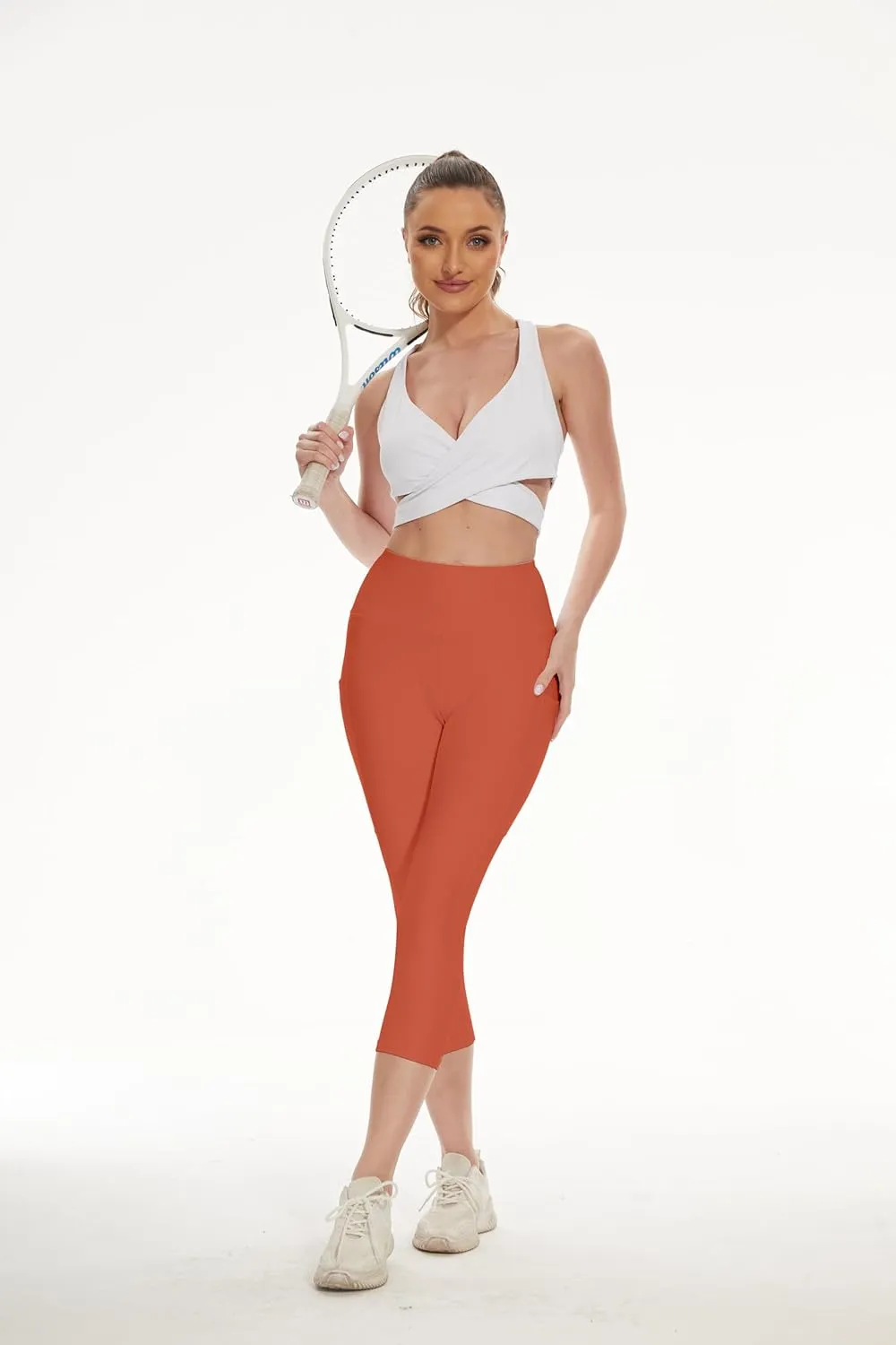 RAYPOSE Womens Workout Capri Leggings for Women with Pockets Plus Size Basic Pants Yoga Gym Casual Summer