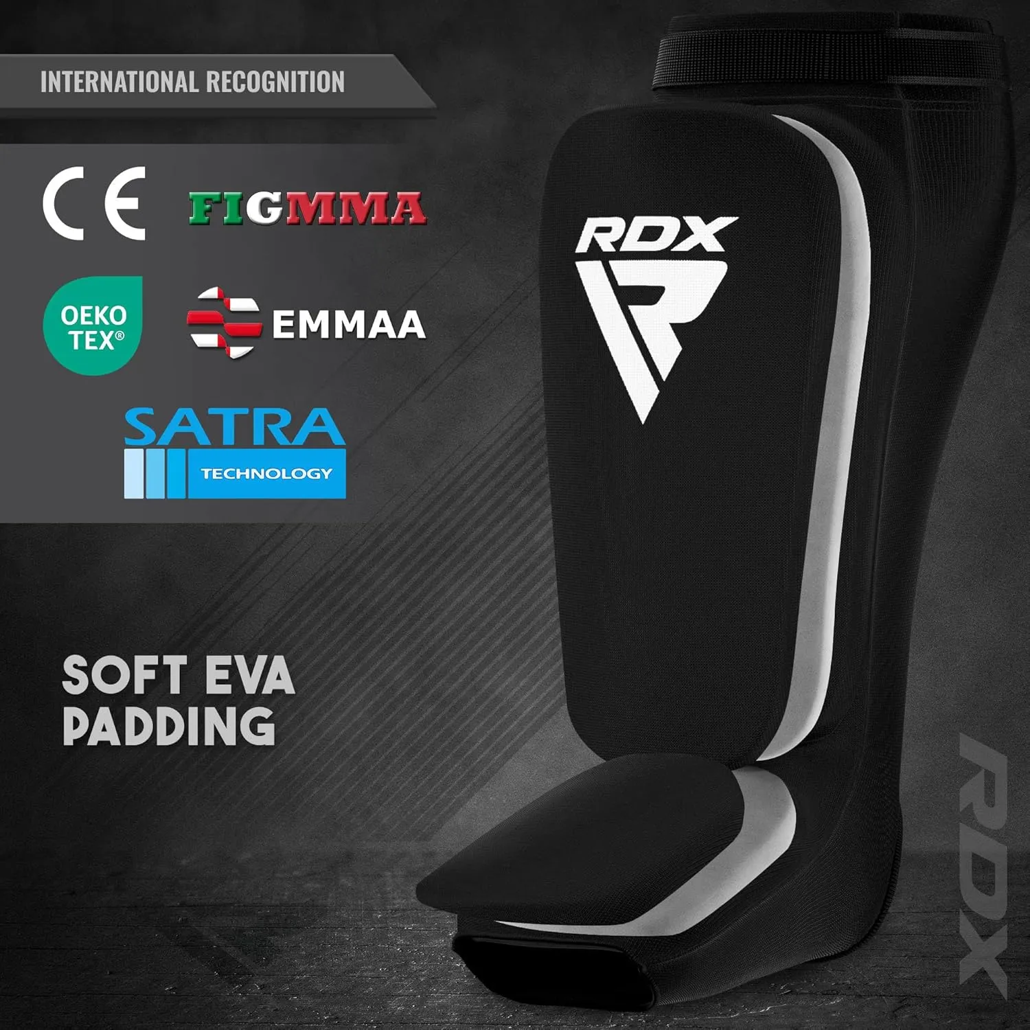 RDX Shin Guards Kickboxing Muay Thai, SATRA Approved, MMA Leg Instep Protection Pads, Sparring Training Martial Arts Boxing, Elasticated Padded Protector, Karate BJJ Taekwondo Gear, Men Women