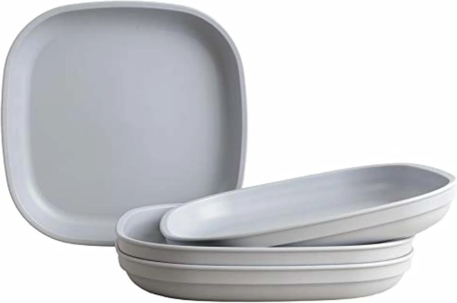 Re-Play Toddler Plates - 32 Oz. Deep-Walled Flat Kids Plates - Dishwasher & Microwave Safe - Made in USA - Set of 4-9" x 9" x 1.25" - Grey