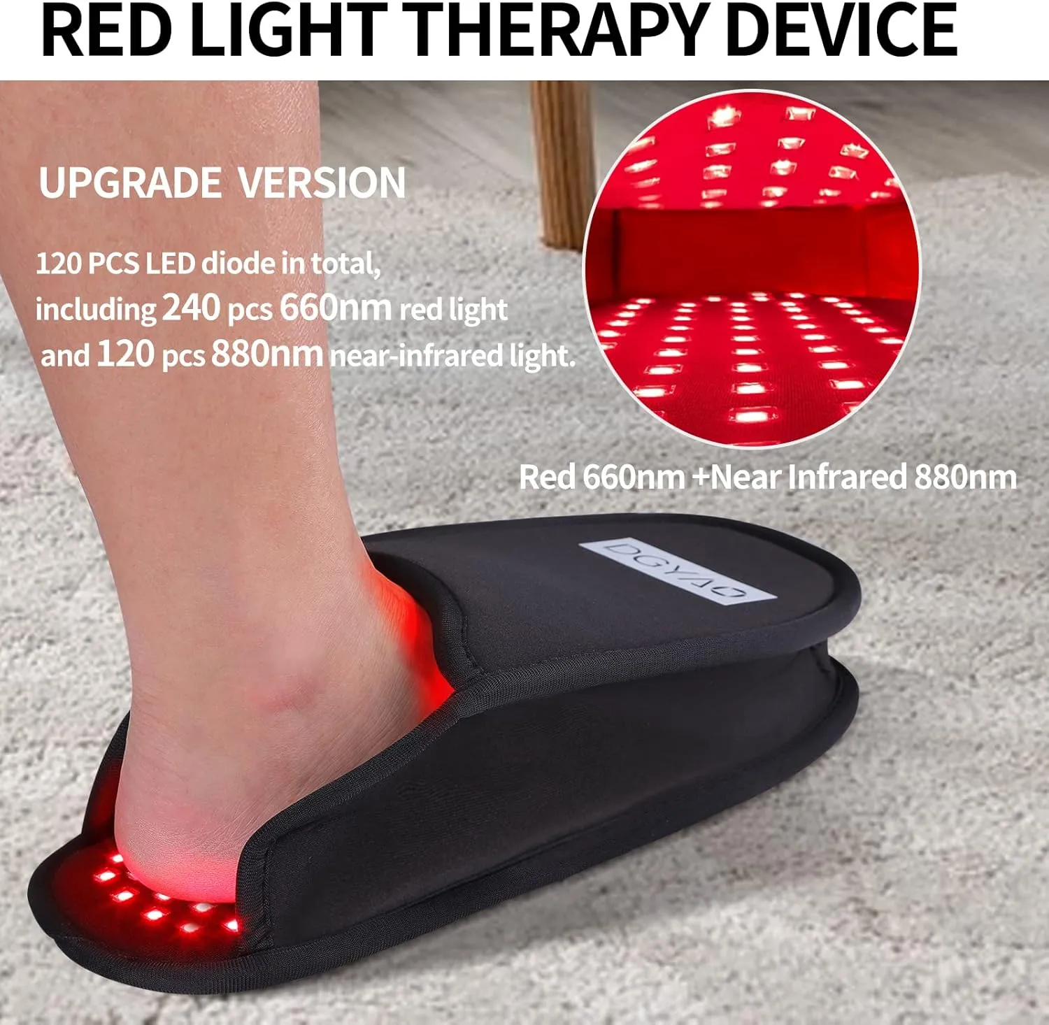 Red Light Therapy Device Slipper with 880nm Infrared Light Therapy Pulse Mode for Foot Feet Toes Instep, New Flat LED Lights Pain Relief Muscle Relax Home Office Use