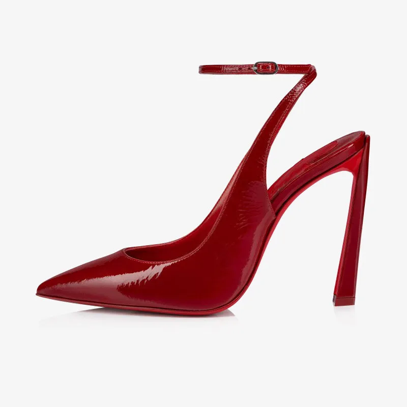 Red Patent Leather Pumps with Bevelled Heel