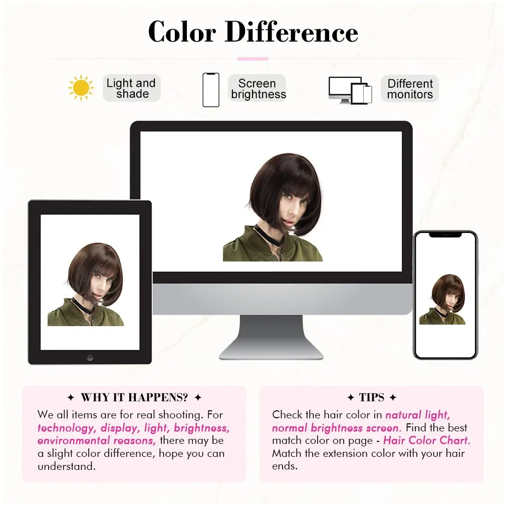 REECHO 11" Short Bob Wig with bangs Synthetic Hair for White Black Women Color: Dark Brown