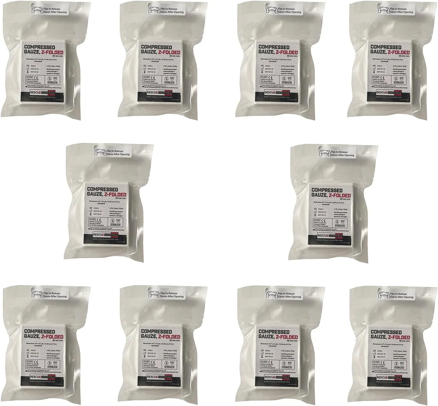 Rescue Essentials Compressed Gauze, Z-Folded, 10 Pack Value