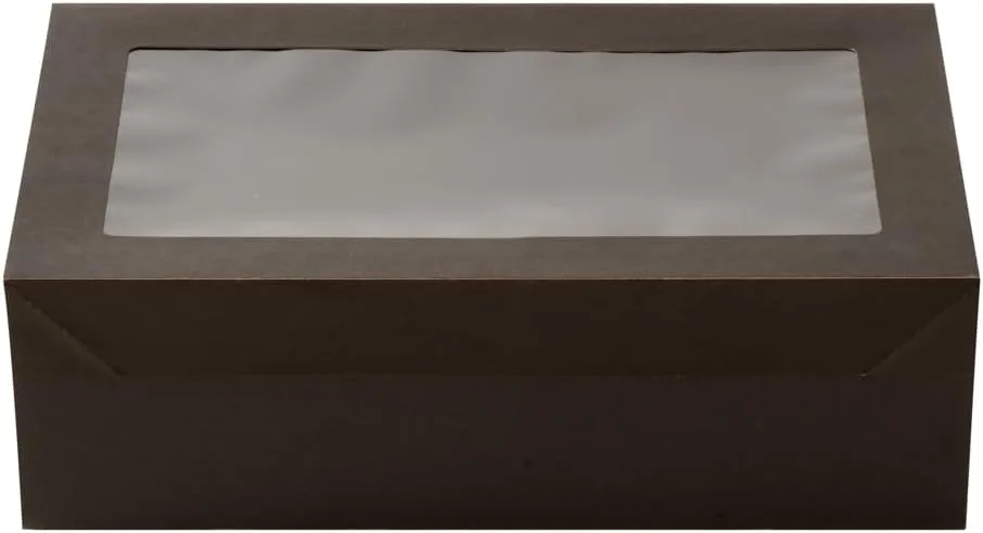 Restaurantware Cater Tek 10.2 x 6.1 x 3.2 Inch Baked Goods Boxes 100 Greaseproof Pastry Boxes - Window Lids Insert Tab Lock Black Paper Catering Boxes Easy Assembly For Charcuterie Or Cupcakes