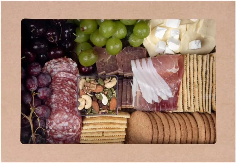 Restaurantware Cater Tek 14.3 x 10 x 3.2 Inch Baked Goods Boxes 100 Insert Tab Lock Window Pastry Boxes - Window Lids Easy Assembly Kraft Paper Catering Boxes For Charcuterie Or Cupcakes