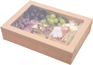 Restaurantware Cater Tek 14.3 x 10 x 3.2 Inch Baked Goods Boxes 100 Insert Tab Lock Window Pastry Boxes - Window Lids Easy Assembly Kraft Paper Catering Boxes For Charcuterie Or Cupcakes
