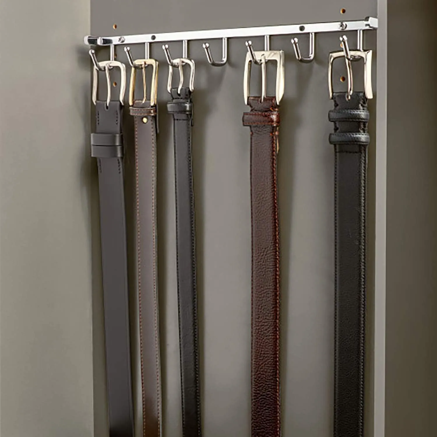 Rev-A-Shelf Sidelines 14" Closet Wall Hanging Mount for Belt, Scarf, or Tie Accessory Organization Rack Holder Hanger w/7 Hooks Chrome, BRCL-14NS-CR-1