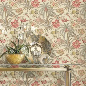 RoomMates Waverly RMK11882RL Exotic Curiosity Peel and Stick Wallpaper (18 in x 18.86 ft) – Easy Application, No Sticky Residue – Taupe and Pink