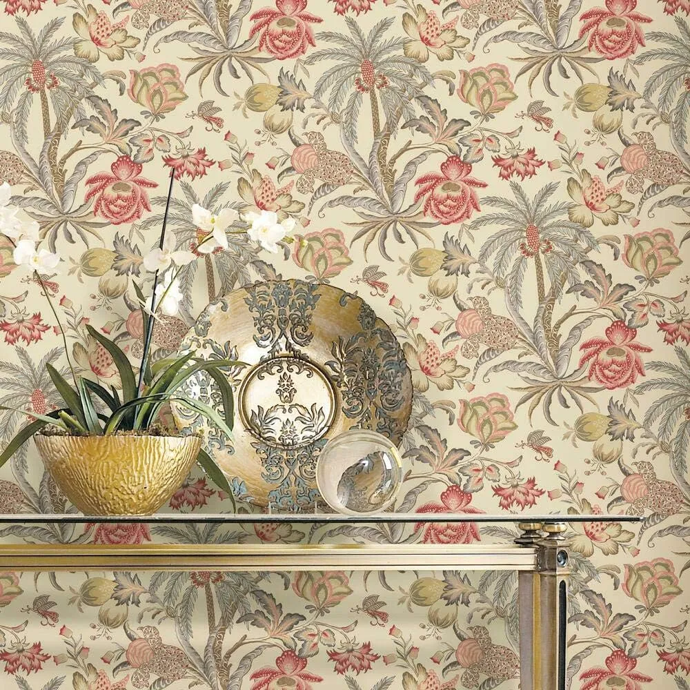 RoomMates Waverly RMK11882RL Exotic Curiosity Peel and Stick Wallpaper (18 in x 18.86 ft) – Easy Application, No Sticky Residue – Taupe and Pink