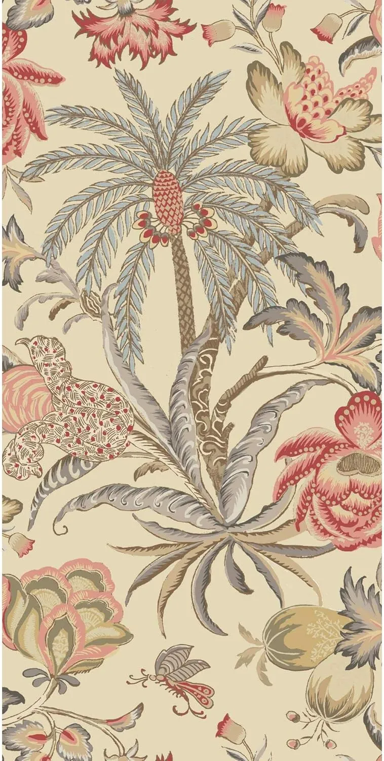 RoomMates Waverly RMK11882RL Exotic Curiosity Peel and Stick Wallpaper (18 in x 18.86 ft) – Easy Application, No Sticky Residue – Taupe and Pink