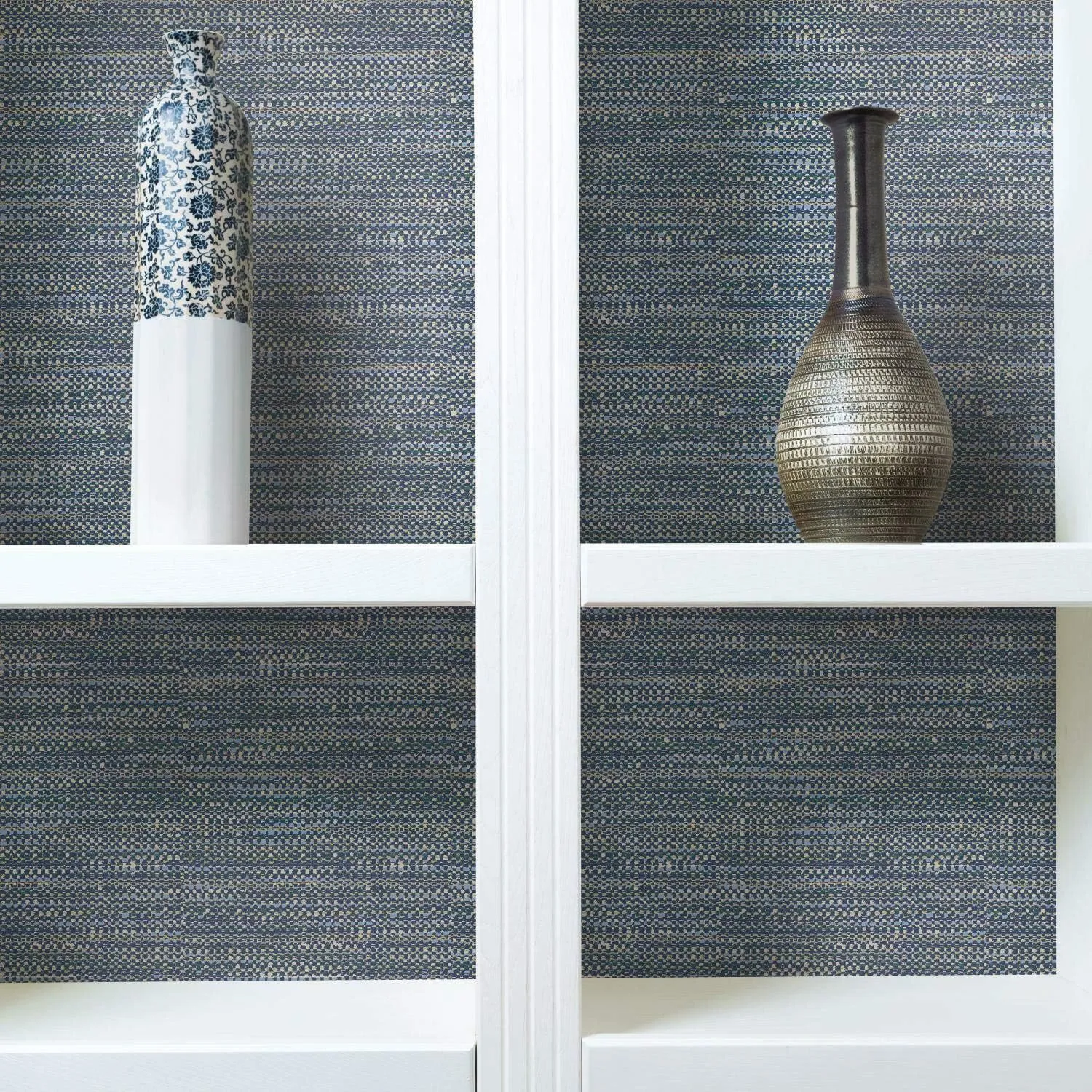 RoomMates Waverly RMK11893RL Tabby Peel and Stick Wallpaper (18 in x 18.86 ft) – Easy Application, No Sticky Residue – Blue and Taupe