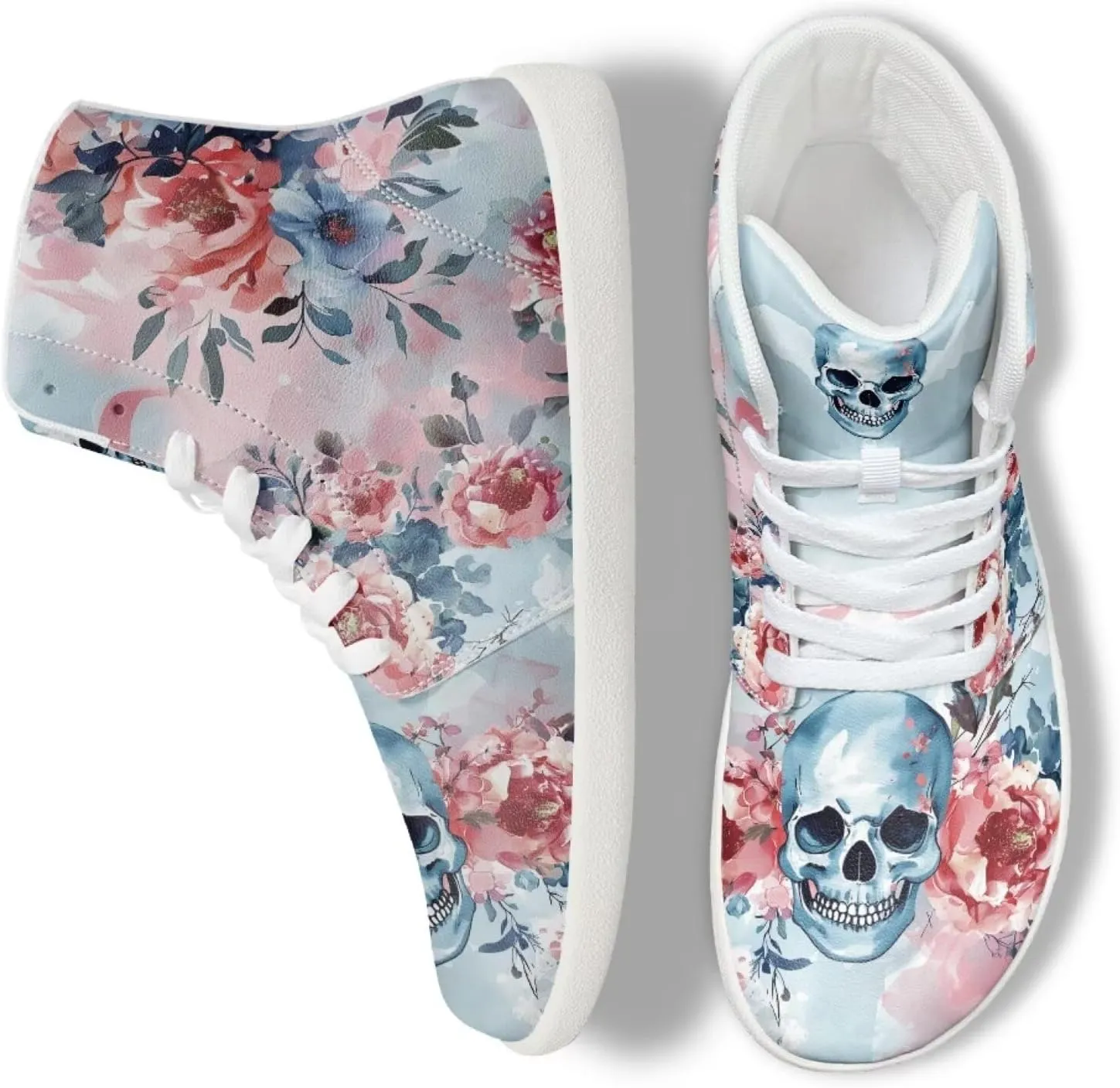 Rose Skull Print Women High Top Barefoot Shoes Wide Toe Sneakers Casual Sports Sneakers Minimalist Zero Drop Ankle Support Shoes