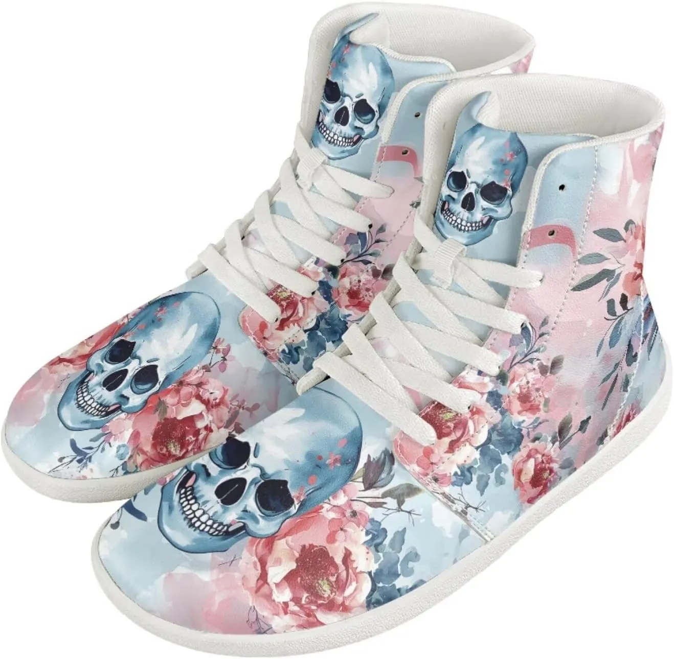Rose Skull Print Women High Top Barefoot Shoes Wide Toe Sneakers Casual Sports Sneakers Minimalist Zero Drop Ankle Support Shoes