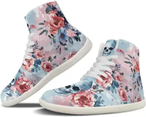Rose Skull Print Women High Top Barefoot Shoes Wide Toe Sneakers Casual Sports Sneakers Minimalist Zero Drop Ankle Support Shoes