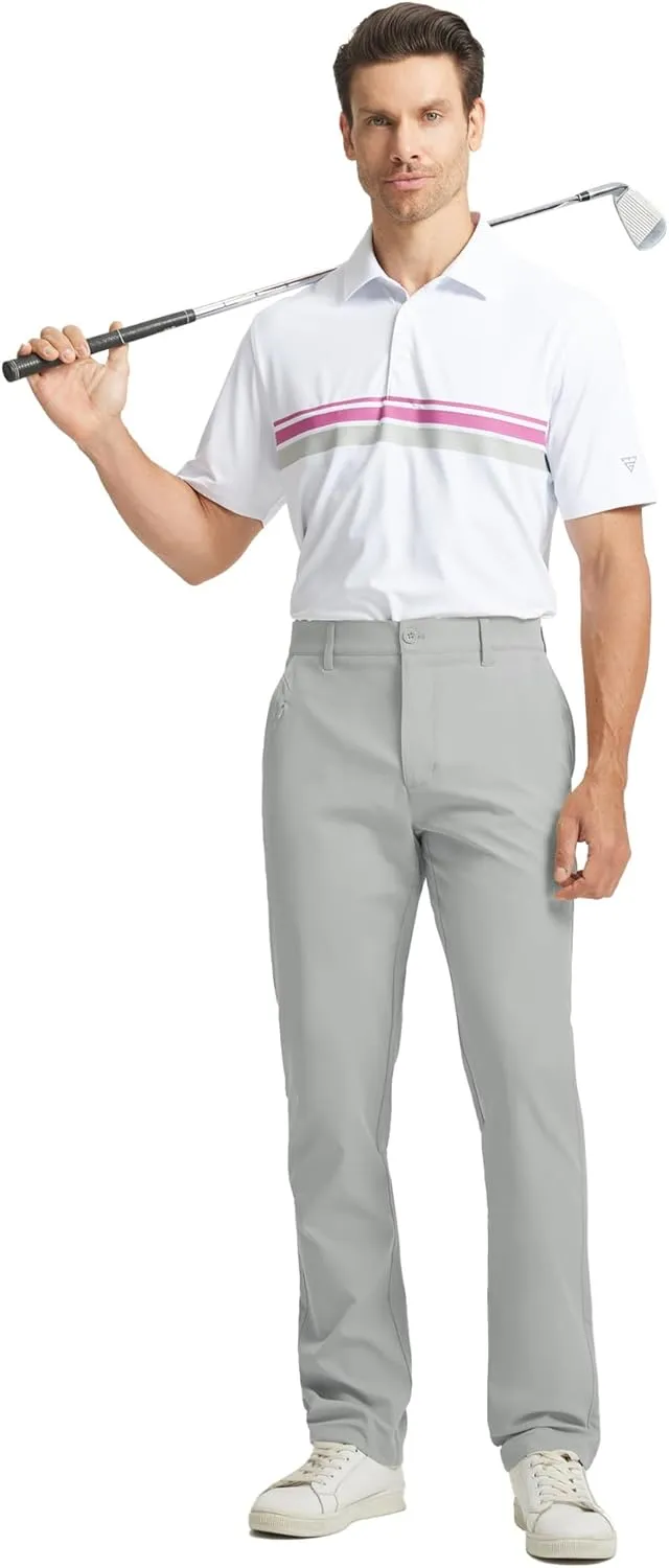 Rouen Golf Pants Men 8 Pockets Water Resistant Flat Front - 30"/32"/34" Chino Dress Pants Lightweight Stretch Casual Trousers