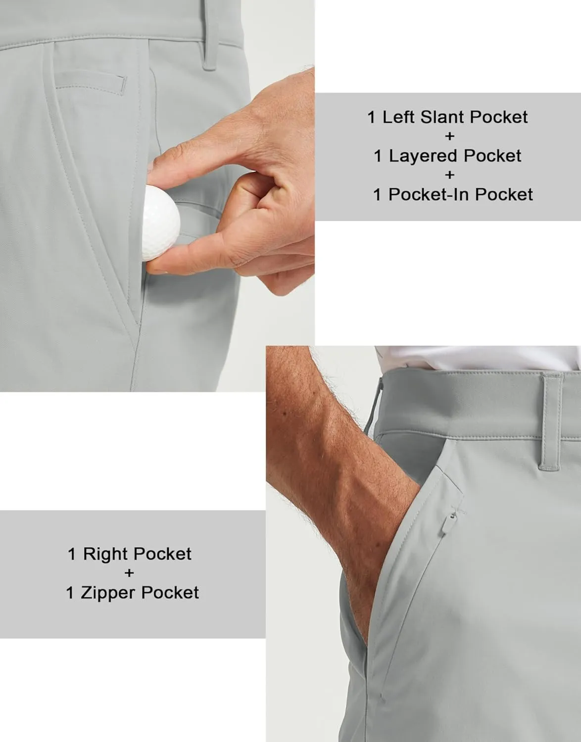 Rouen Golf Pants Men 8 Pockets Water Resistant Flat Front - 30"/32"/34" Chino Dress Pants Lightweight Stretch Casual Trousers