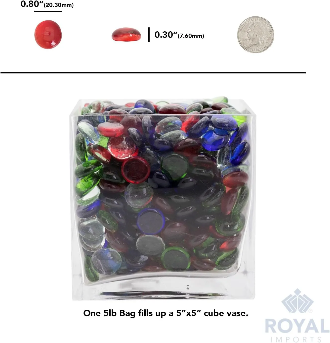 Royal Imports Glass Flat Marbles Stones Rocks, Party Table Scatter, Wedding Centerpieces Decor, Aquarium Pebbles, Vase Filler Gems, 5 LBS (Approx 500 pcs), Green
