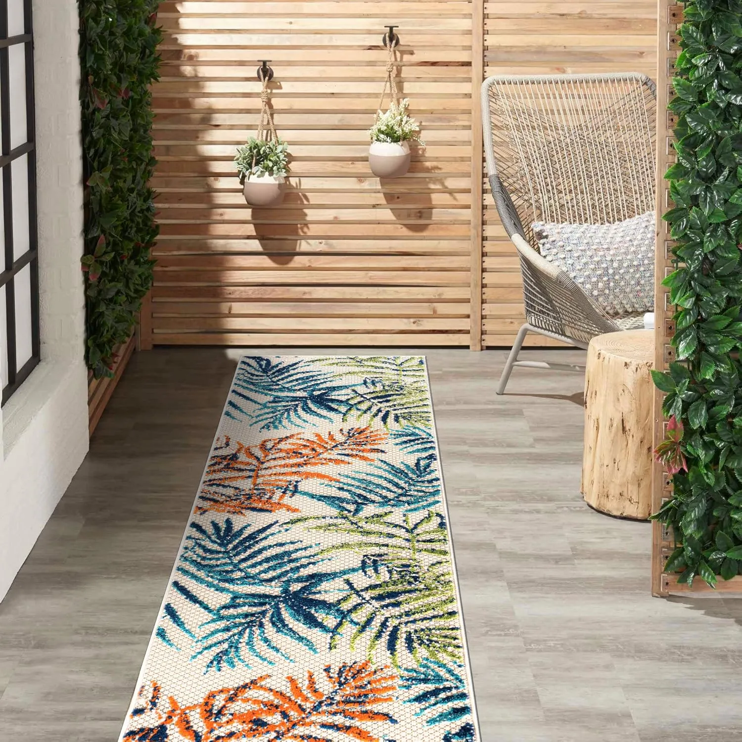 Rugshop Bahama Palm Frond Floral Non-Shedding Easy Cleaning Patio Deck Backyard Indoor/Outdoor Runner Rug 2' x 7' Multi