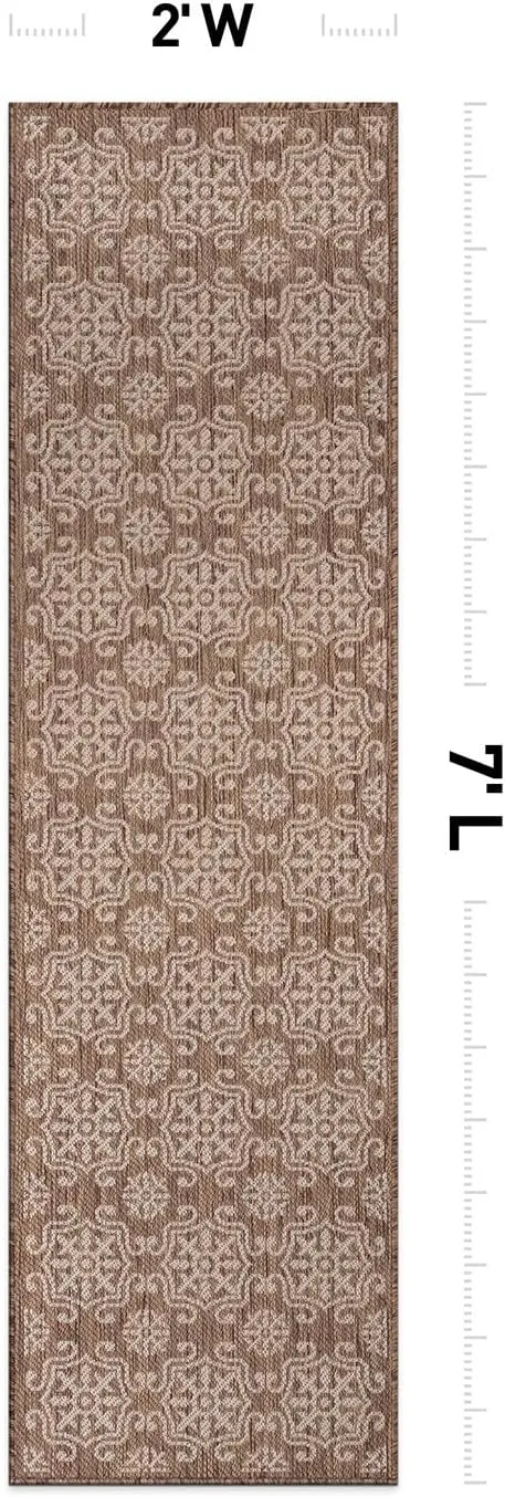 Rugshop Budelli Transitional Geometric Textured Flat Weave Easy Cleaning Outdoor Rugs for Deck,Patio,Backyard Indoor/Outdoor Runner Rug 2' x 7' Brown
