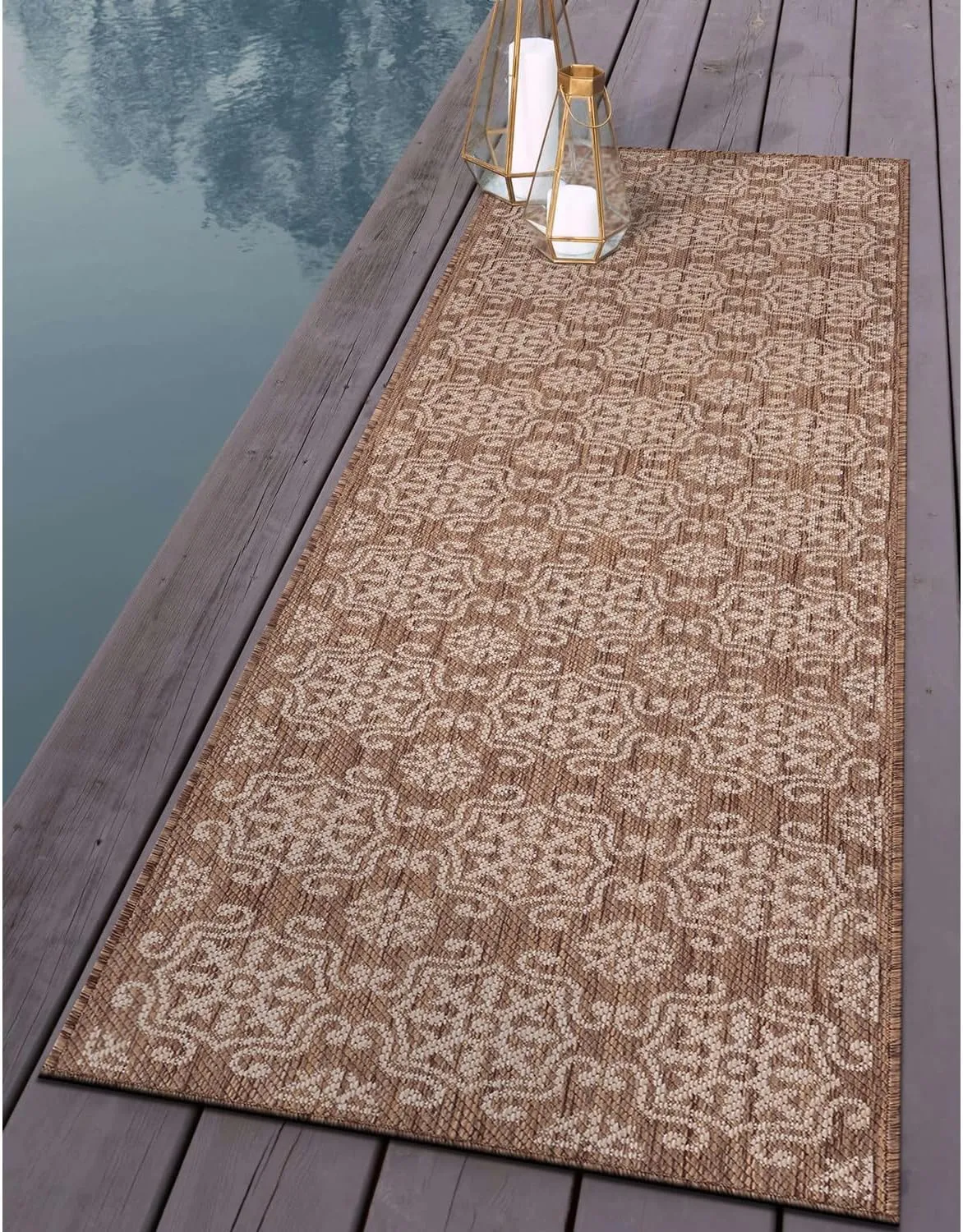 Rugshop Budelli Transitional Geometric Textured Flat Weave Easy Cleaning Outdoor Rugs for Deck,Patio,Backyard Indoor/Outdoor Runner Rug 2' x 7' Brown