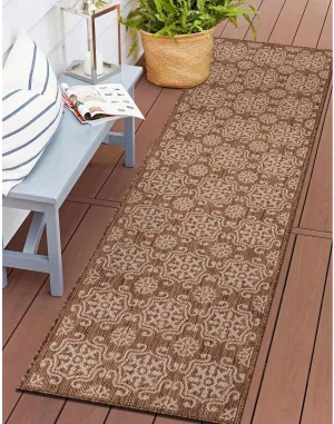 Rugshop Budelli Transitional Geometric Textured Flat Weave Easy Cleaning Outdoor Rugs for Deck,Patio,Backyard Indoor/Outdoor Runner Rug 2' x 7' Brown