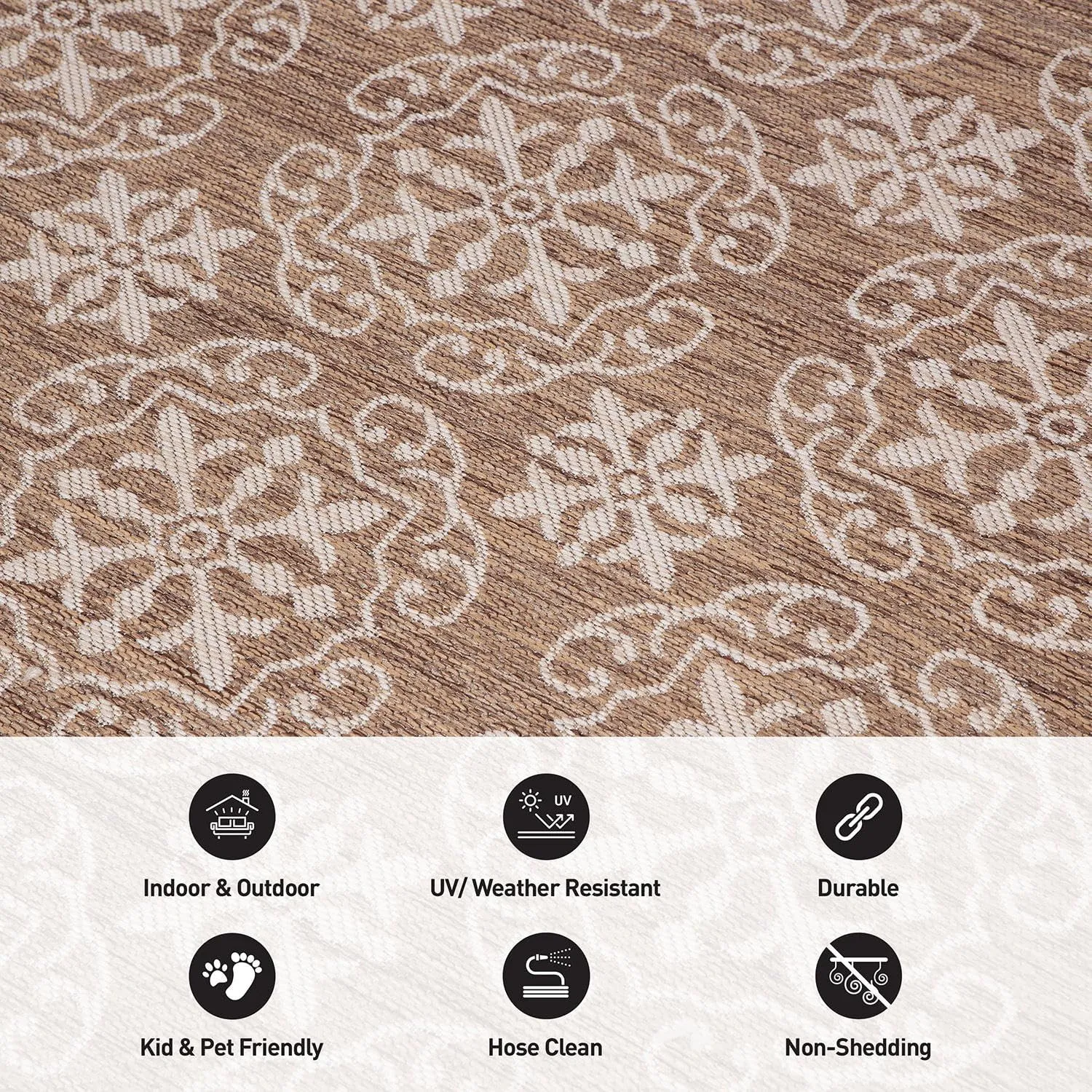 Rugshop Budelli Transitional Geometric Textured Flat Weave Easy Cleaning Outdoor Rugs for Deck,Patio,Backyard Indoor/Outdoor Runner Rug 2' x 7' Brown
