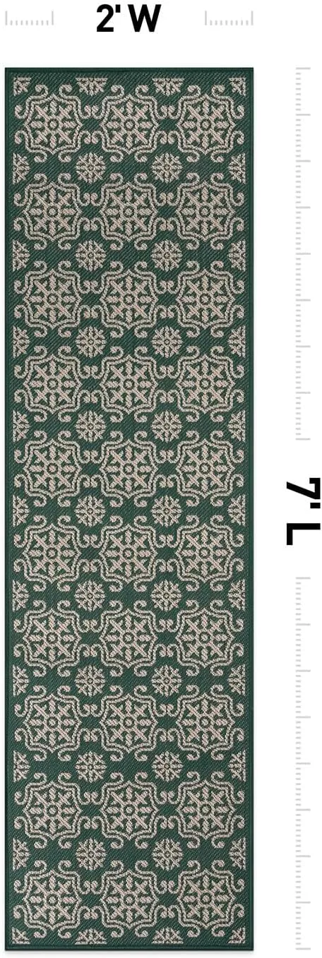 Rugshop Budelli Transitional Geometric Textured Flat Weave Easy Cleaning Outdoor Rugs for Deck,Patio,Backyard Indoor/Outdoor Runner Rug 2' x 7' Green