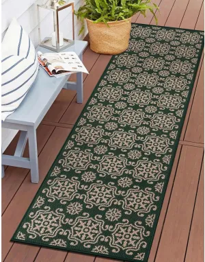 Rugshop Budelli Transitional Geometric Textured Flat Weave Easy Cleaning Outdoor Rugs for Deck,Patio,Backyard Indoor/Outdoor Runner Rug 2' x 7' Green