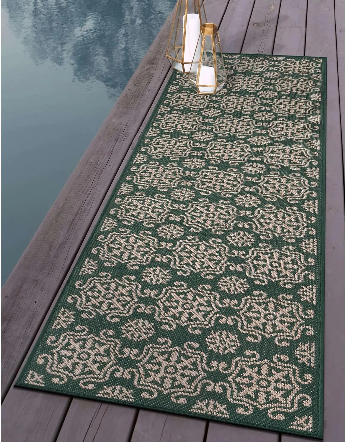 Rugshop Budelli Transitional Geometric Textured Flat Weave Easy Cleaning Outdoor Rugs for Deck,Patio,Backyard Indoor/Outdoor Runner Rug 2' x 7' Green