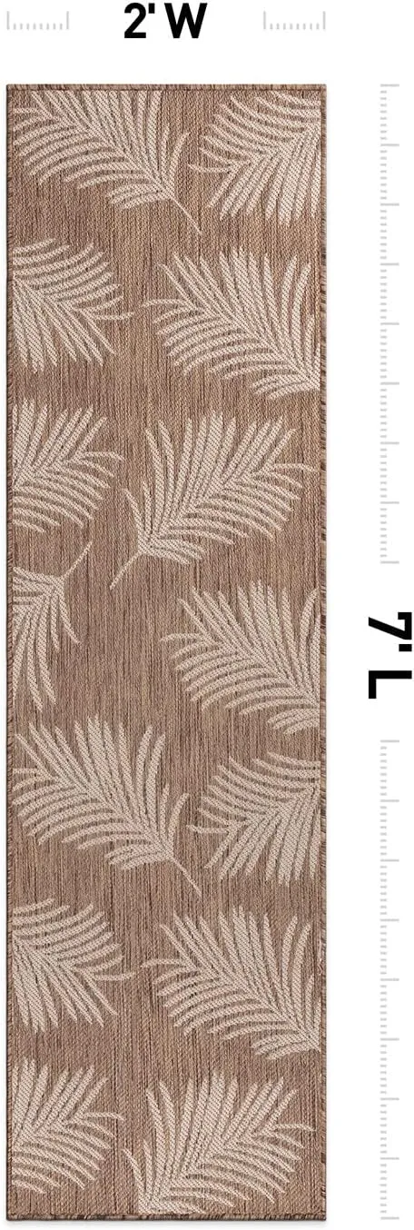 Rugshop Contemporary Palm Leaves Textured Flat Weave Easy Cleaning Outdoor Rugs for Deck,Patio,Backyard Indoor/Outdoor Runner Rug 2' x 7' Brown