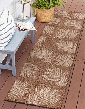 Rugshop Contemporary Palm Leaves Textured Flat Weave Easy Cleaning Outdoor Rugs for Deck,Patio,Backyard Indoor/Outdoor Runner Rug 2' x 7' Brown
