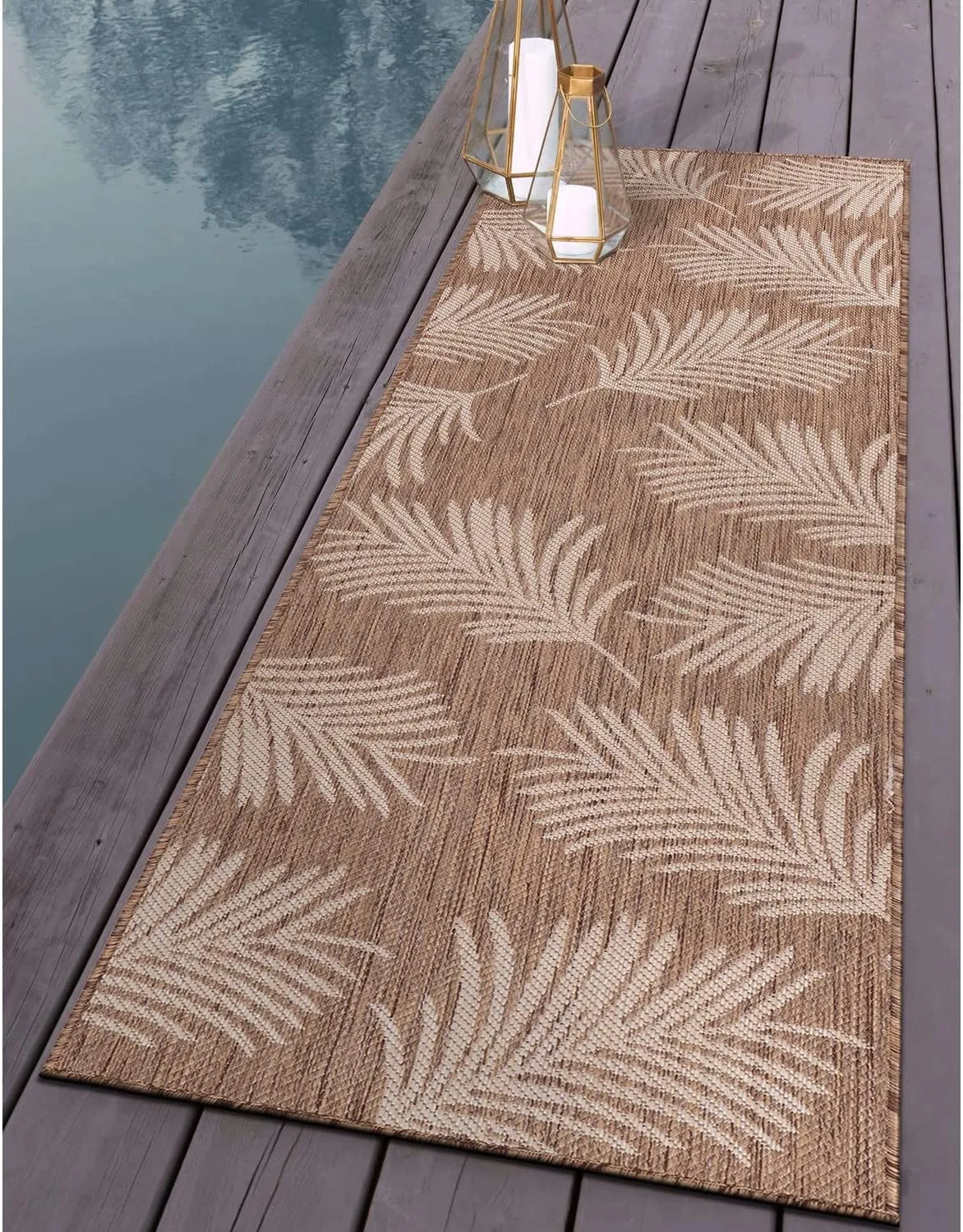 Rugshop Contemporary Palm Leaves Textured Flat Weave Easy Cleaning Outdoor Rugs for Deck,Patio,Backyard Indoor/Outdoor Runner Rug 2' x 7' Brown