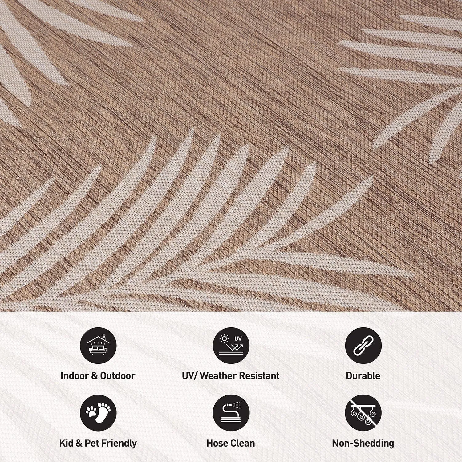 Rugshop Contemporary Palm Leaves Textured Flat Weave Easy Cleaning Outdoor Rugs for Deck,Patio,Backyard Indoor/Outdoor Runner Rug 2' x 7' Brown