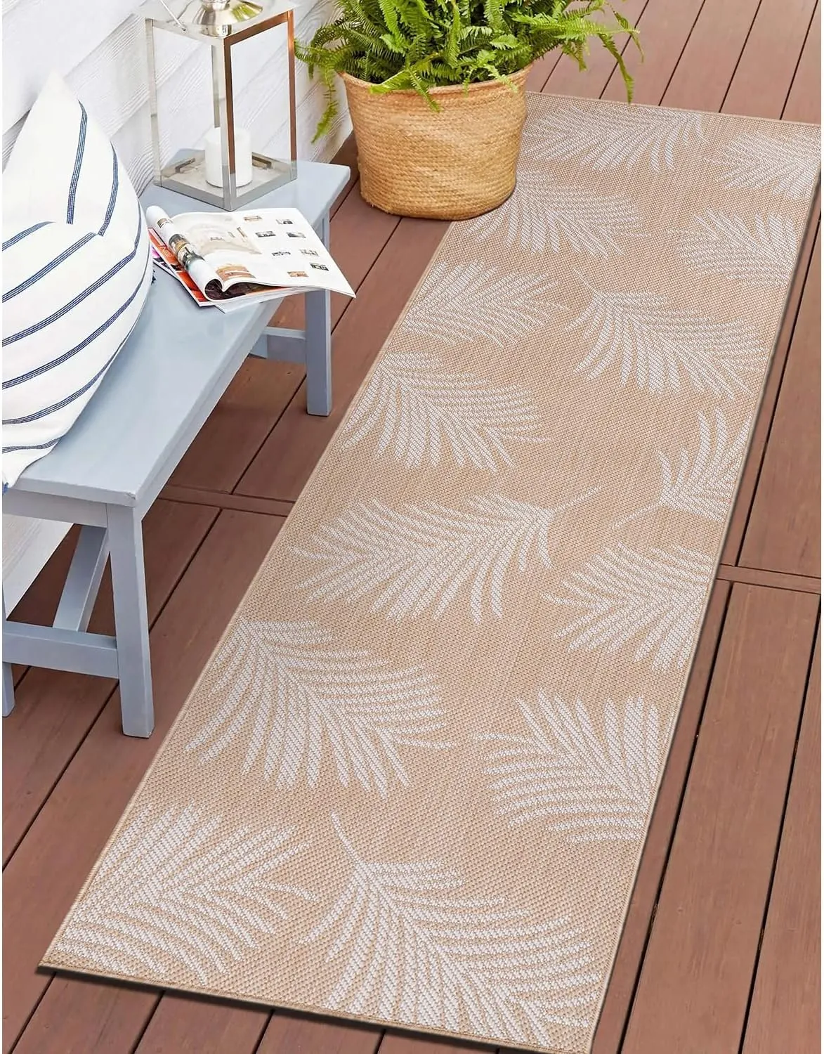 Rugshop Contemporary Palm Leaves Textured Flat Weave Easy Cleaning Outdoor Rugs for Deck,Patio,Backyard Indoor/Outdoor Runner Rug 2' x 7' Natural