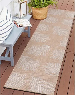Rugshop Contemporary Palm Leaves Textured Flat Weave Easy Cleaning Outdoor Rugs for Deck,Patio,Backyard Indoor/Outdoor Runner Rug 2' x 7' Natural