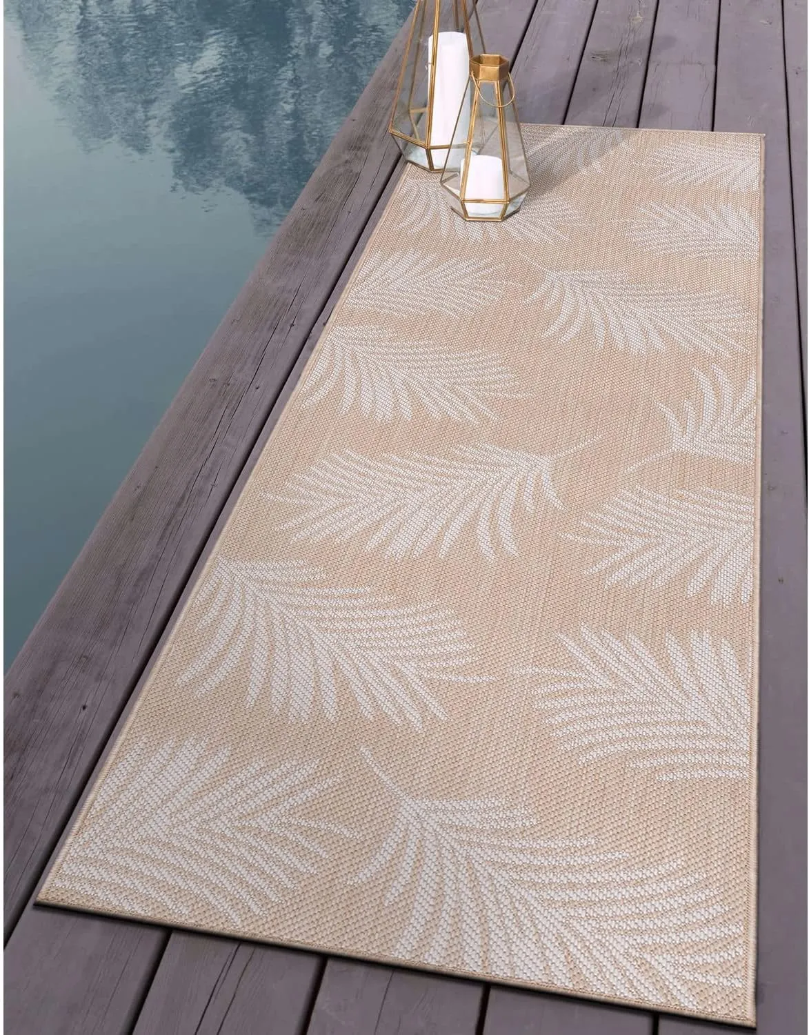 Rugshop Contemporary Palm Leaves Textured Flat Weave Easy Cleaning Outdoor Rugs for Deck,Patio,Backyard Indoor/Outdoor Runner Rug 2' x 7' Natural