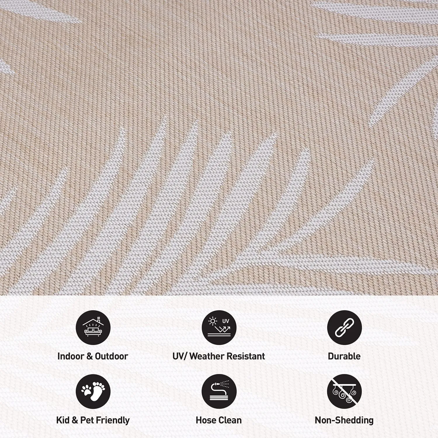 Rugshop Contemporary Palm Leaves Textured Flat Weave Easy Cleaning Outdoor Rugs for Deck,Patio,Backyard Indoor/Outdoor Runner Rug 2' x 7' Natural