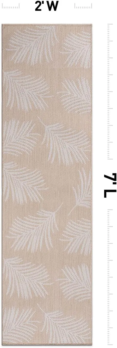 Rugshop Contemporary Palm Leaves Textured Flat Weave Easy Cleaning Outdoor Rugs for Deck,Patio,Backyard Indoor/Outdoor Runner Rug 2' x 7' Natural