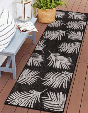 Rugshop Contemporary Palm Leaves Textured Flat Weave Easy-to-Clean Outdoor Rugs for Deck,Patio,Backyard Indoor/Outdoor Runner Rug 2' x 7' Black