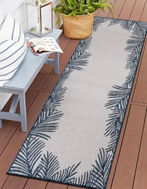 Rugshop Tropical Floral Palm Leaves Textured Flat Weave Easy Cleaning Outdoor Rugs for Deck,Patio,Backyard Indoor/Outdoor Runner Rug 2' x 7' Navy