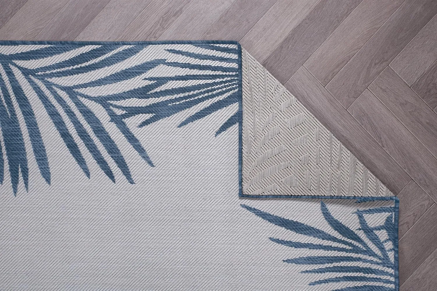 Rugshop Tropical Floral Palm Leaves Textured Flat Weave Easy Cleaning Outdoor Rugs for Deck,Patio,Backyard Indoor/Outdoor Runner Rug 2' x 7' Navy