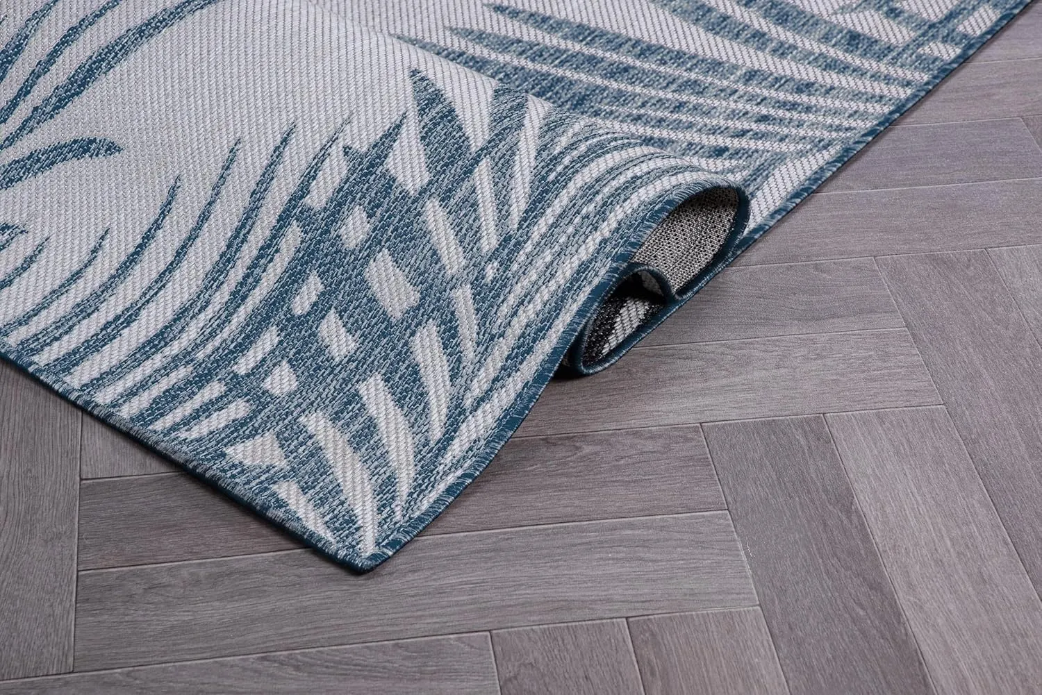 Rugshop Tropical Floral Palm Leaves Textured Flat Weave Easy Cleaning Outdoor Rugs for Deck,Patio,Backyard Indoor/Outdoor Runner Rug 2' x 7' Navy