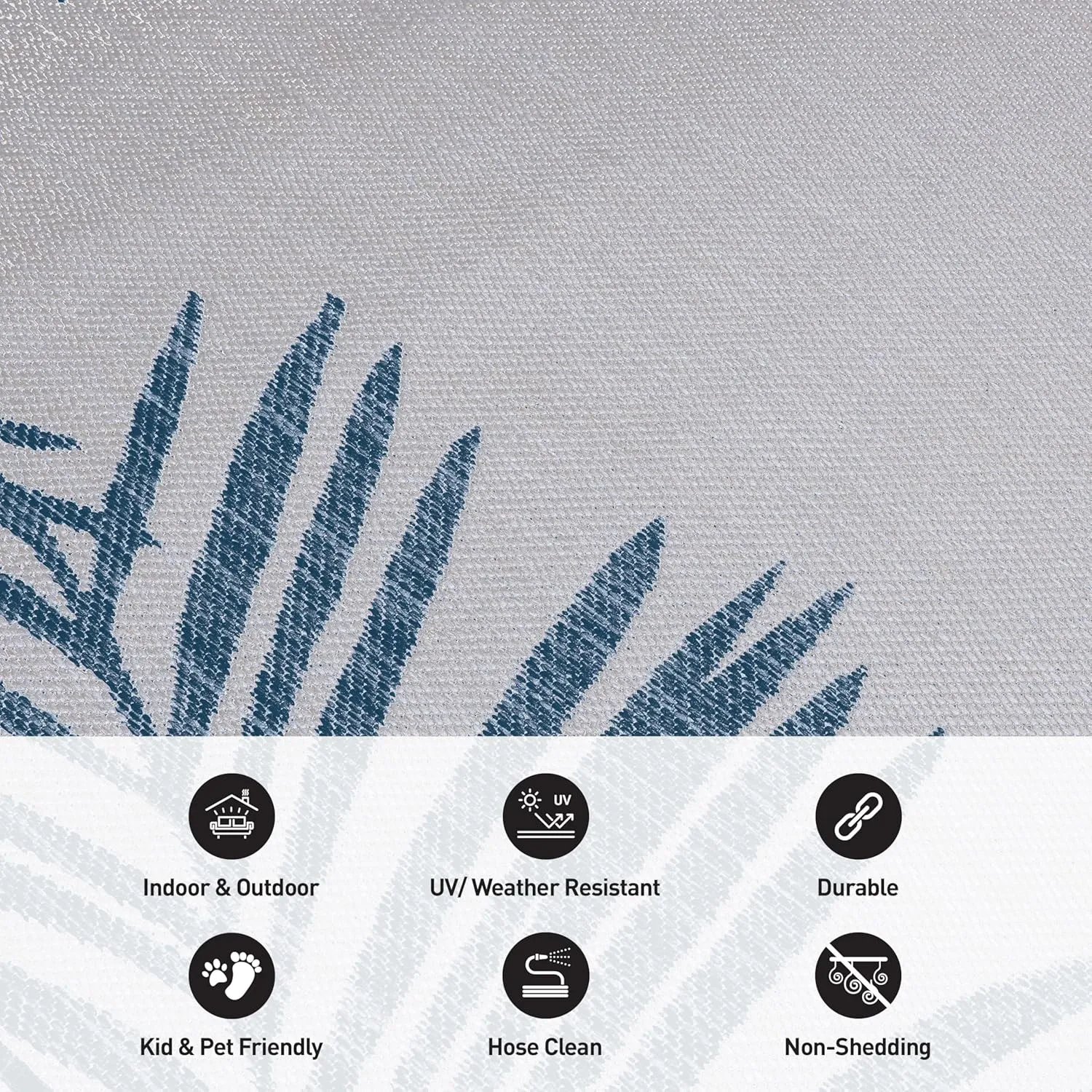Rugshop Tropical Floral Palm Leaves Textured Flat Weave Easy Cleaning Outdoor Rugs for Deck,Patio,Backyard Indoor/Outdoor Runner Rug 2' x 7' Navy