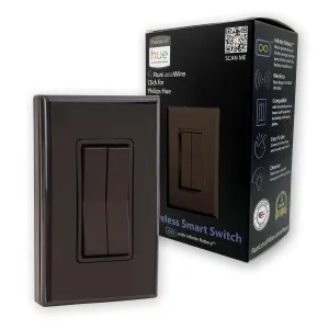 RunLessWire Click for Philips Hue Wireless Battery Free Dimming Smart Switch Friends of Hue Bulb Lighting Control Works with All Home Automation Hubs Through Bridge & App Self Powered - Brown