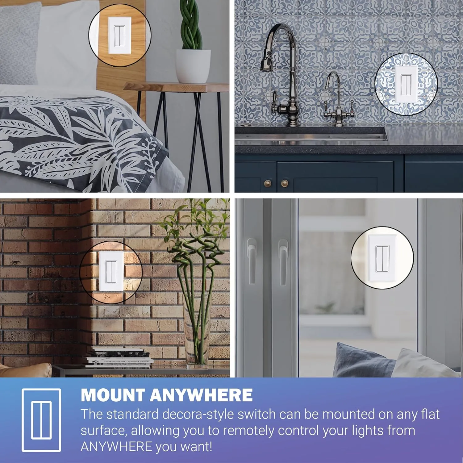 RunLessWire Click for Philips Hue Wireless Battery Free Dimming Smart Switch Friends of Hue Bulb Lighting Control Works with All Home Automation Hubs Through Bridge & App Self Powered - Brown