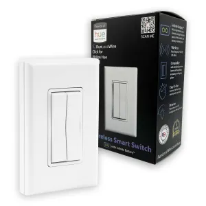 RunLessWire Click for Philips Hue Wireless Battery Free Dimming Smart Switch Friends of Hue Bulb Lighting Control Works with All Home Automation Hubs Through Bridge & App Self Powered - White