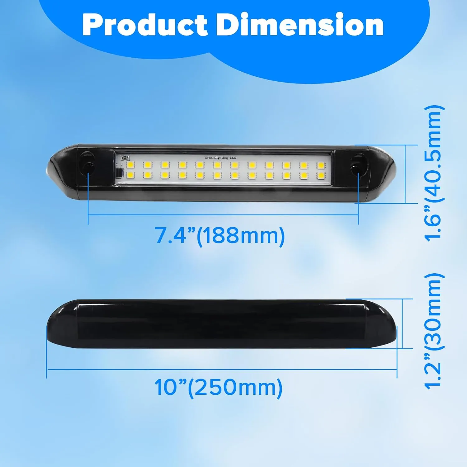 RV Lights Exterior 12V RV Porch Light 12 Volt LED Trailer Lights Outdoor Awning Light RV Accessories for Outside 7000K Cool White Lighting 5.4W 350Lumens 10inch Black Shell, no Switch, Pack of 2
