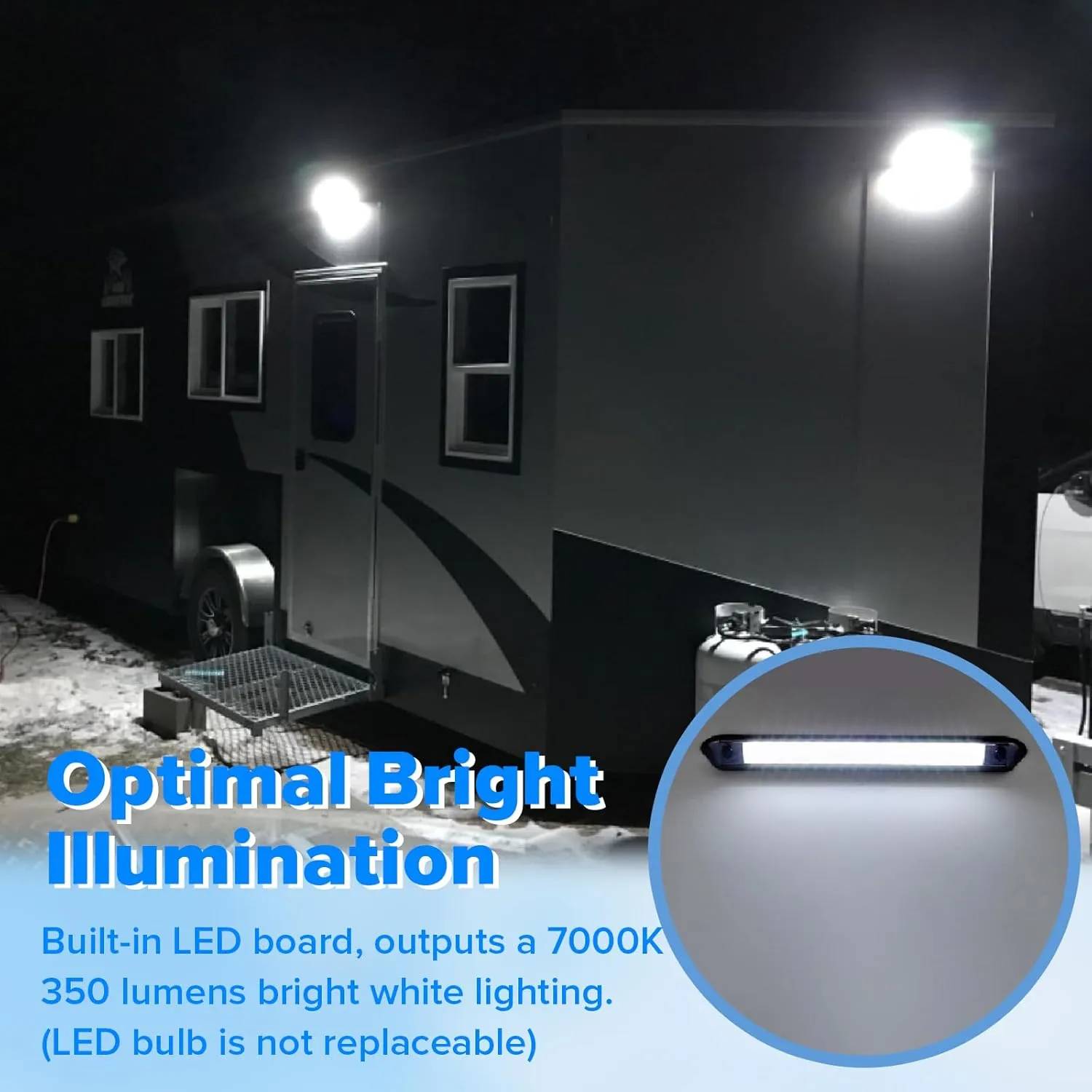 RV Lights Exterior 12V RV Porch Light 12 Volt LED Trailer Lights Outdoor Awning Light RV Accessories for Outside 7000K Cool White Lighting 5.4W 350Lumens 10inch Black Shell, no Switch, Pack of 2