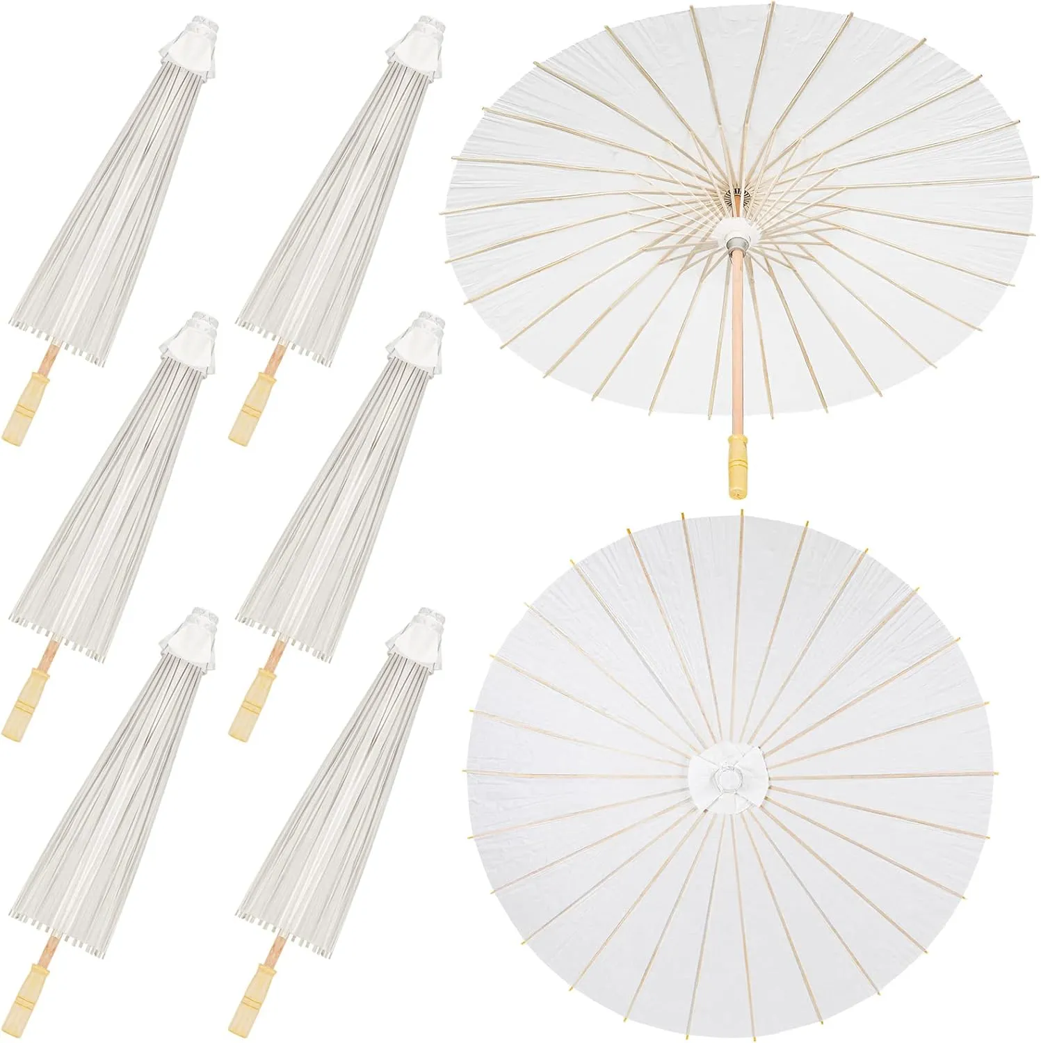 Sadnyy 33 Inches Paper Umbrellas Paper Decorative Chinese Japanese Parasol Umbrella DIY Oiled Painting Umbrellas Crafts for Wedding Bridal Party Decor(White,6 Pack)
