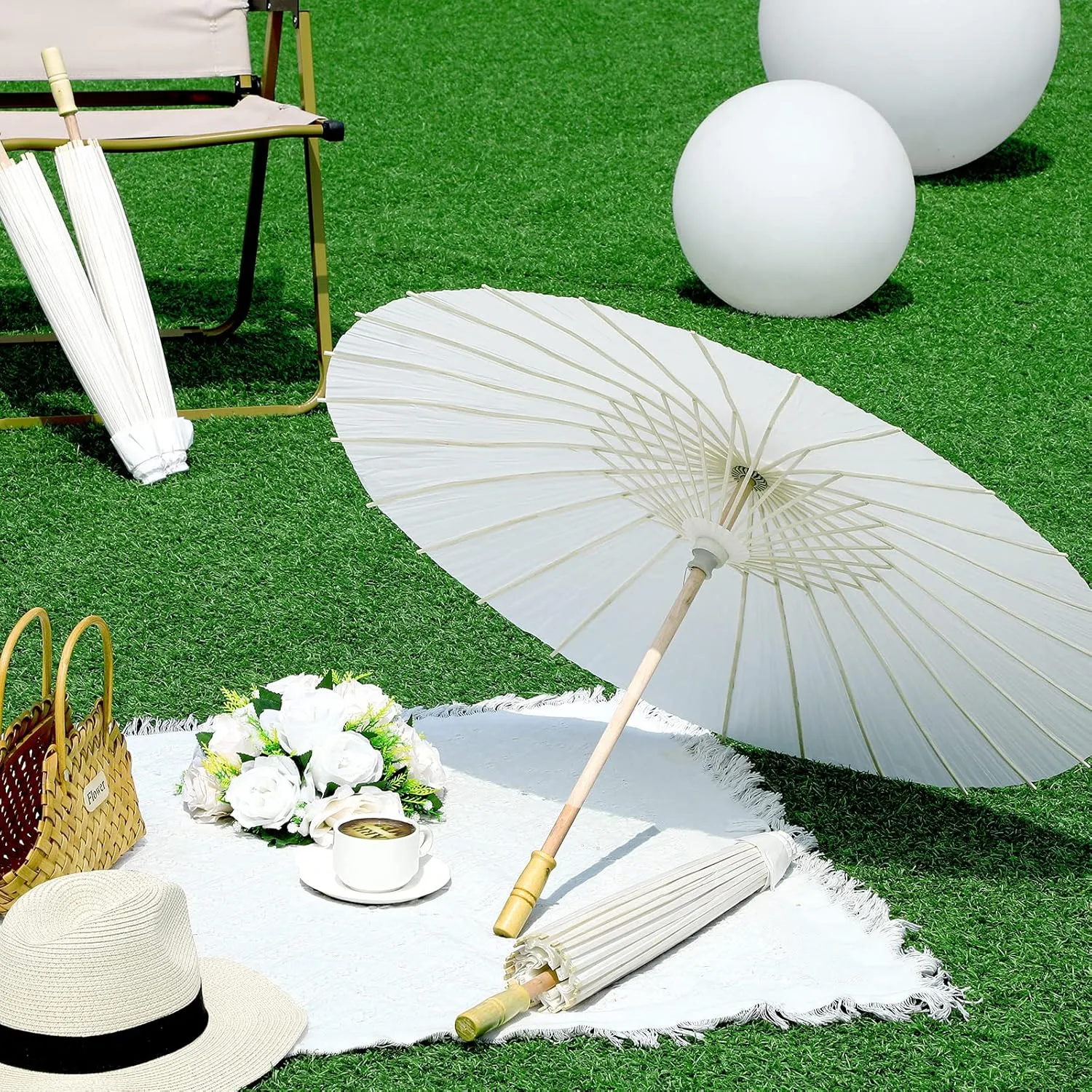 Sadnyy 33 Inches Paper Umbrellas Paper Decorative Chinese Japanese Parasol Umbrella DIY Oiled Painting Umbrellas Crafts for Wedding Bridal Party Decor(White,6 Pack)